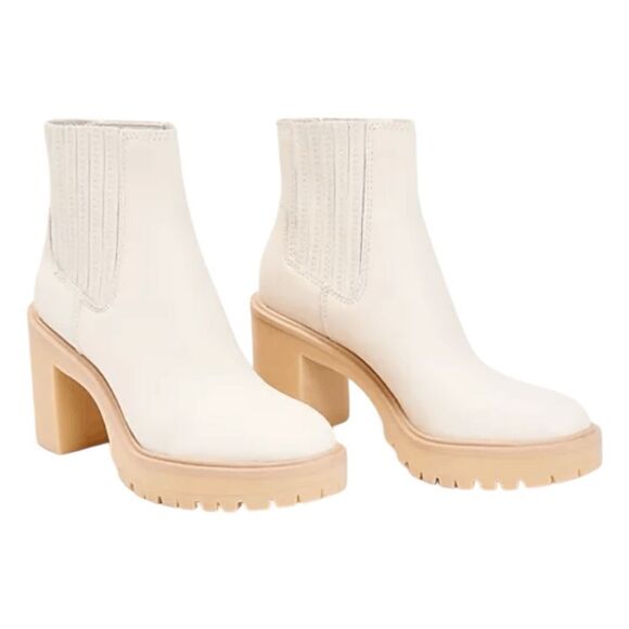 Dolce Vita Caster H20 Waterproof Heeled Ankle Boots Cream Suede 11 - Picture 1 of 16